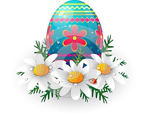 Easter egg with daisies and ladybug