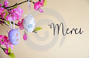 Easter Egg Decoration With Flower Bouquet, Merci Means Thank You