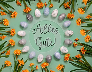 Easter Egg Decoration, Spring Flowers, Alles Gute Means Best Wishes