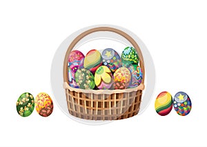 easter egg design colorful and pattern in the basket on white background illustration vector