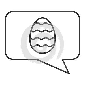 Easter egg dialogue bubble thin line icon. Happy Easter speech balloon outline style pictogram on white background