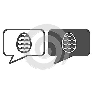 Easter egg dialogue line and solid icon. Happy Easter speech balloon outline style pictogram on white background