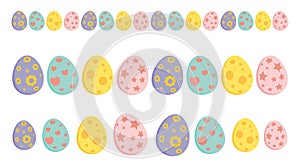 Easter egg divider collection. Set of spring holiday page border symbols in pastel colors. Vector illustration isolated on white