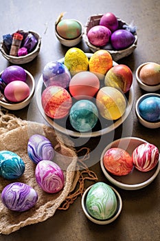 easter egg dyeing process with vibrant colors