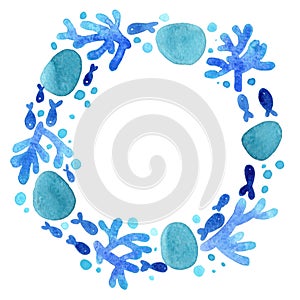 Easter egg, fish and coral wreath.
