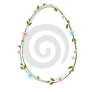 Easter egg with floral decoration. Flowers, leafs, egg.