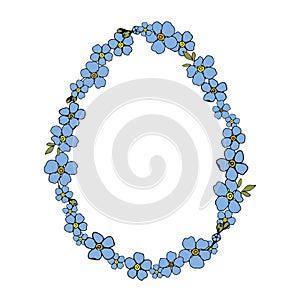 Easter egg forget me not wild little blue flower pattern for surface design. Hand drawn floral vector spring frame for