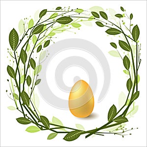 Easter egg framed by wreath of spring branches