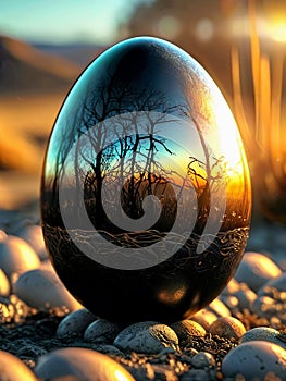 Easter egg in the grass, 3d render, computer digital illustration