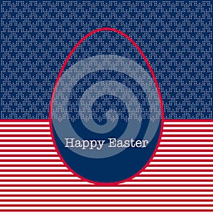Easter Egg greeting card decorated with colours and symbols of the USA flag. Geometric pattern with red and white stripes and