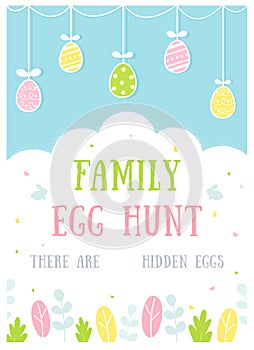 Easter Egg Hunt Activity Poster or Invitation Card. Vector Design