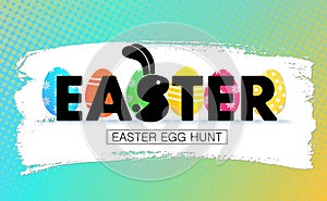 Easter egg hunt. Holiday banner with eggs.