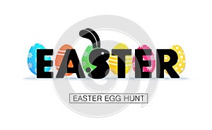 Easter egg hunt. Holiday banner with eggs.