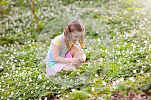 Easter egg hunt. Kids with eggs