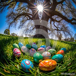 Easter Egg Hunt on a Lush Green Lawn