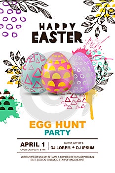 Easter egg hunt party vector poster design template. Concept for banner, flyer, invitation, greeting card, backgrounds.