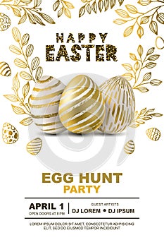 Easter egg hunt party vector poster design template. Concept for banner, flyer, invitation, greeting card, backgrounds.
