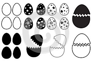 Easter egg icon set. silhouette and outline design.Vector illustration isolated on white background