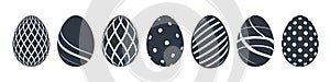 Easter egg icons. Black eggs set, isolated white background. Simple design, decoration Happy Easter. Holiday decorative