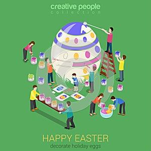 Easter egg painting micro people flat 3d isometric concept