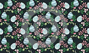 Easter egg pattern background with simple leaf and flower drawing