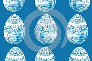 Easter Egg Pattern Blue Background