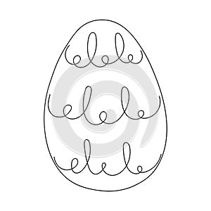 Easter egg with pattern. Continuous one line drawing. Vector illustration on white background. Minimalist. Design