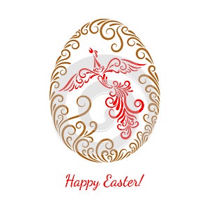 Easter egg with a pattern and firebird. Happy easter. Ornate ornament