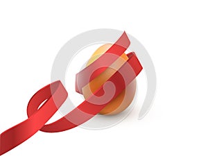 Easter egg with red ribbon, on white. Poster or brochure template. Vector illustration