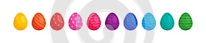 Easter egg in row vector, cartoon rainbow eggs. Spring holiday illustration