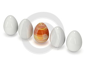 Easter egg in a row of the white eggs