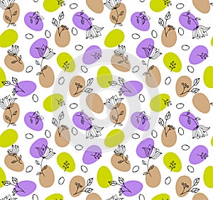 Easter egg seamless hand made multicolored pattern. Doddle style