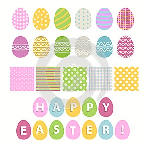 Easter egg and seamless pattern set over white