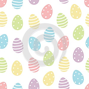 Easter egg seamless pattern vector background with cute colourful painted easter eggs in pastel colors with dots and