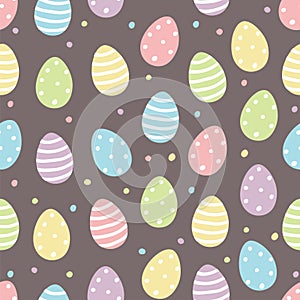 Easter egg seamless pattern vector background with cute colourful painted easter eggs in pastel colors with dots and