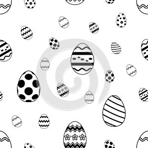 Easter Egg seamless vector. Black outline eggs. Isolated background.