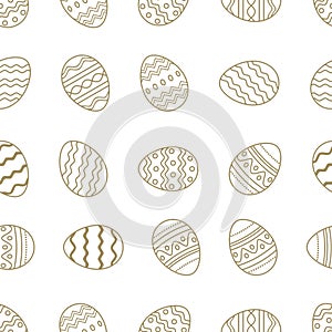 Easter Egg seamless vector. Gold Framed outline eggs. Isolated background.