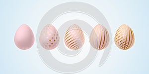 Easter egg Set of elegant modern luxury pink gold Easter eggs with a spiral lines pattern specks dots on a light background Egg