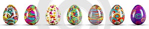 Easter Egg Set on a transparent white background. 3D rendering illustration