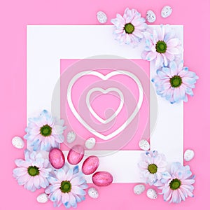 Easter Egg and Spring Flower Romantic Background Border Frame