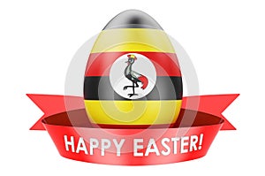 Easter egg with Ugandan flag. Happy Easter in Uganda concept, 3D rendering