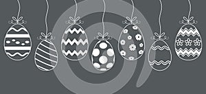 Easter Egg vector Ornament with gift ribbon in white. Grey background.