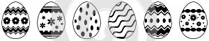 Easter Egg vector set. Black outline eggs with ornament. Isolated background.