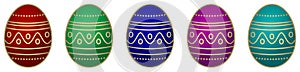 Easter Egg vector set. Gold Framed eggs with different colors on white isolated background.
