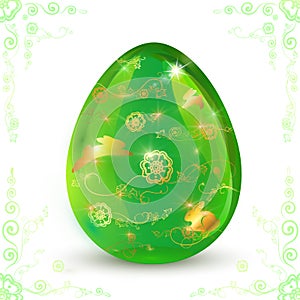 Easter egg on a white background and surrounded by floral ornaments