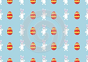 Easter egg and white rabbit seamless pattern on light blue background