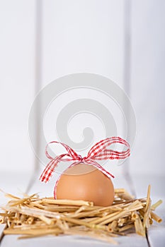 Easter egg on a white wooden background