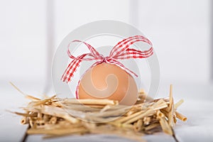 Easter egg on a white wooden background