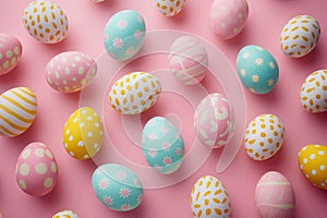 easter eggs arranged on a pink background