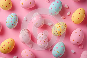 easter eggs arranged on a pink background